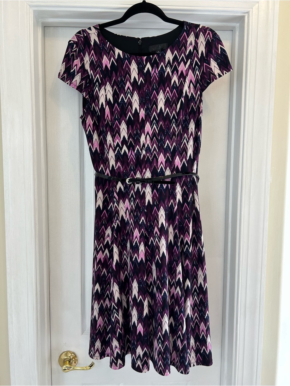 Eliza J Dress Size 10 Purple Chevron Belted